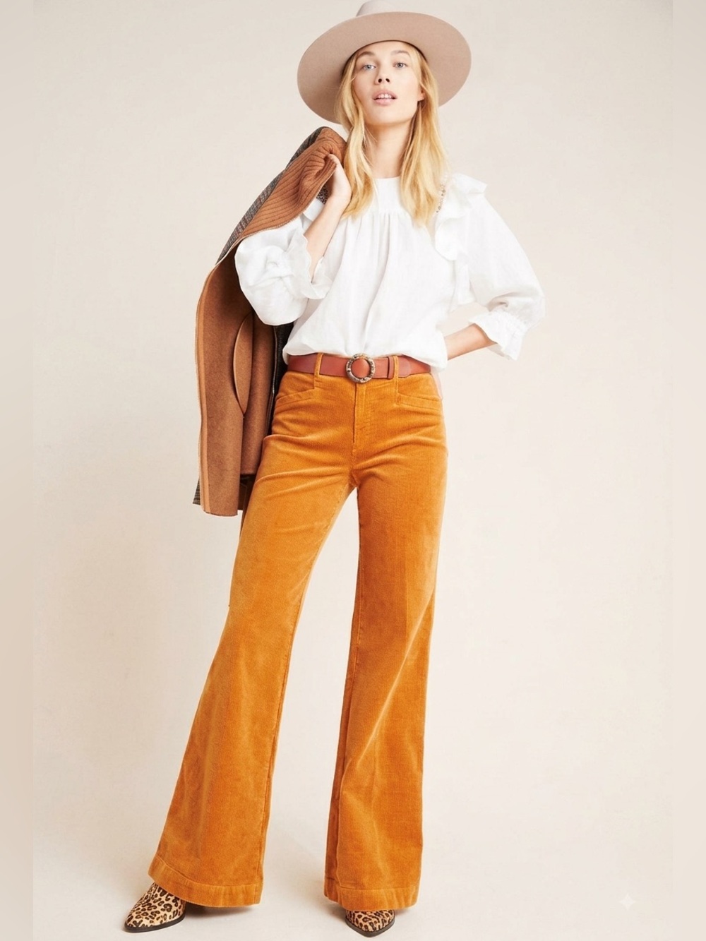 PAIGE Anthropologie Sutton High-Rise Flare Corduroy Pants size 27
